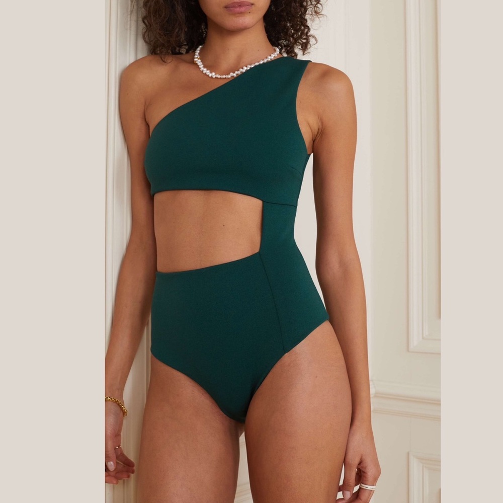 Haight Mika Crepe Cut Out One Shoulder One-Piece Swimsuit